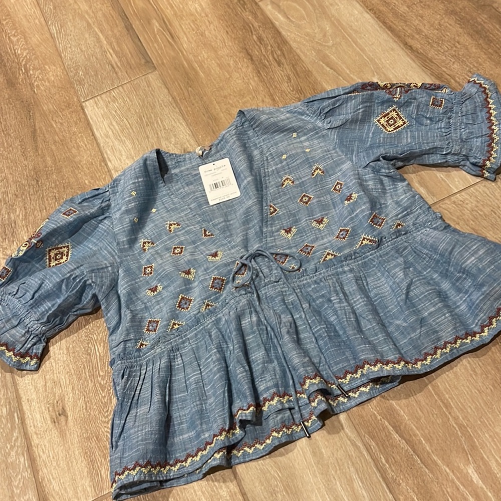 Free People Tallulah Embroidered Blouse MEDIUM - Picture 9 of 11